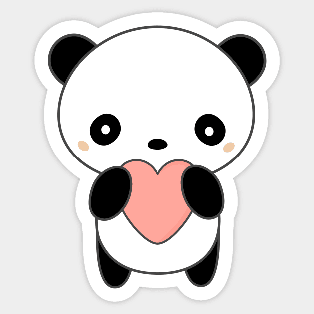 Kawaii Cute Panda Bear With Heart T-Shirt Sticker by happinessinatee